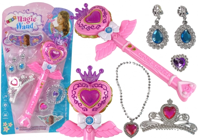 Bacchetta magica interattiva rosa con proiettore e accessori fata