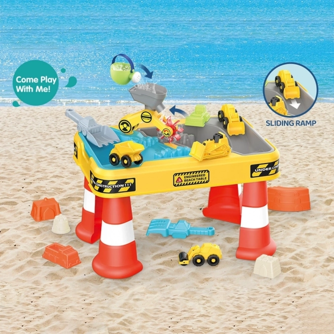Woopie Tavolo Acqua e Sabbia 2v1 Superficie di Gioco Costruzione Con 4 Macchinine 12el.