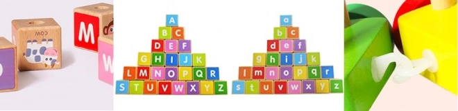 Treno in legno con blocchi educativi dell'alfabeto di Ecotoys