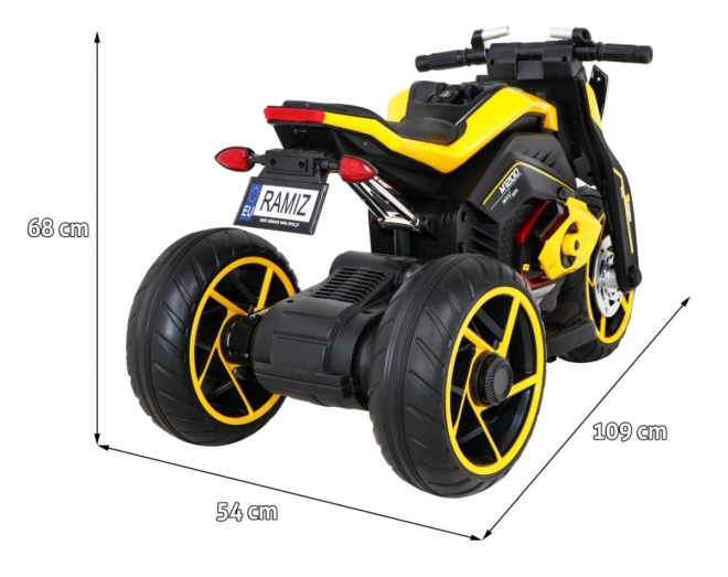Futura motocicletta per bambini a batteria gialla + Pannello Audio + Avvio lento + Ruote EVA