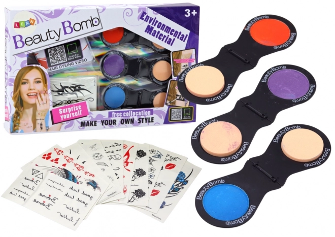 Set di Bellezza Tatuaggi con Carte e Ombre per Capelli