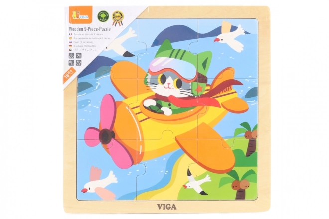 Puzzle in legno aereo con gattino