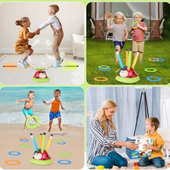 WOOPIE Gioco interattivo per bambini 3 in 1: Lanciarazzi, Corda, Gioco con bersaglio Coccinella