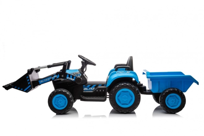 Trattore elettrico per bambini blu con benna