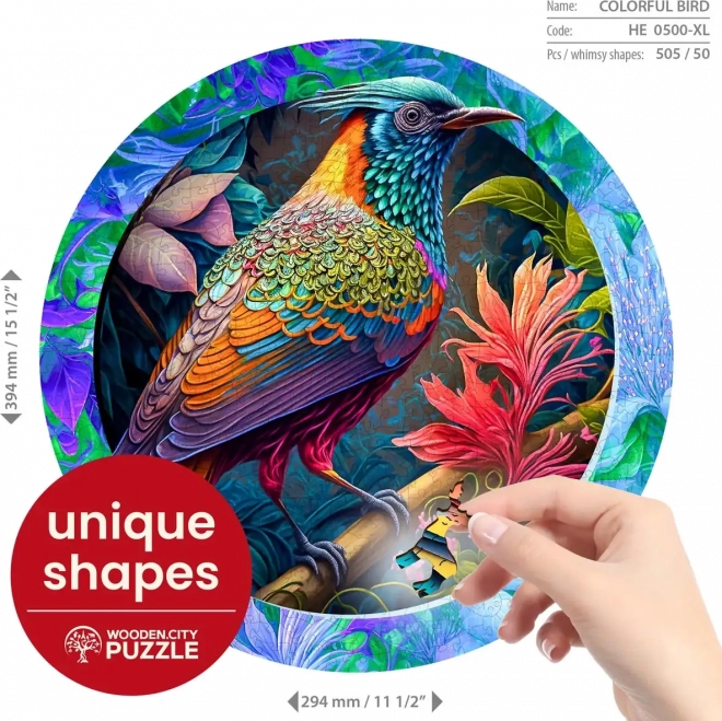 Puzzle in legno Uccello multicolore