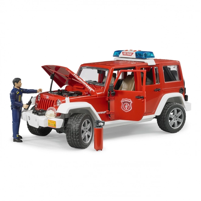 Jeep antincendio rosso con pompiere e accessori