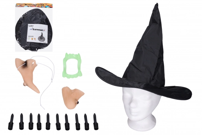 Set di carnevale - strega (naso, mento, dita, cappello e denti)