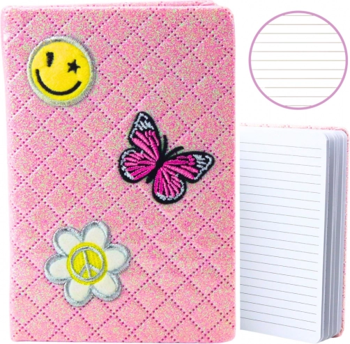 Quaderno rosa in broccato B6 con applicazioni, 80 fogli