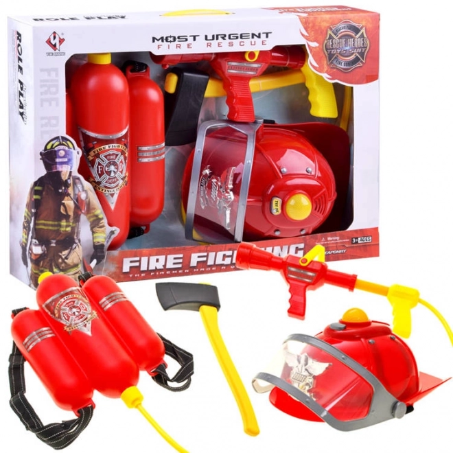 Set da vigile del fuoco con casco, luci e suoni