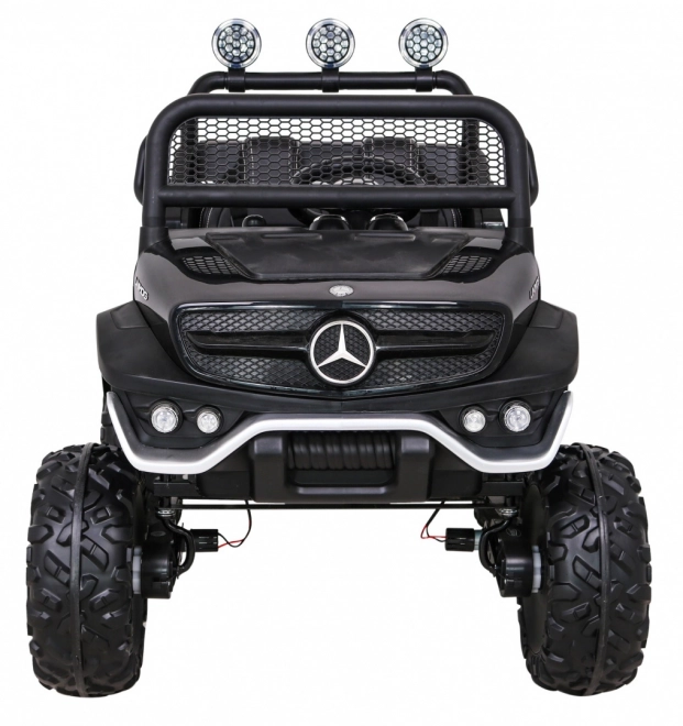 Mercedes Benz Unimog per bambini nero + trazione 4x4 + telecomando + vano bagagli + avvio lento + MP3 LED