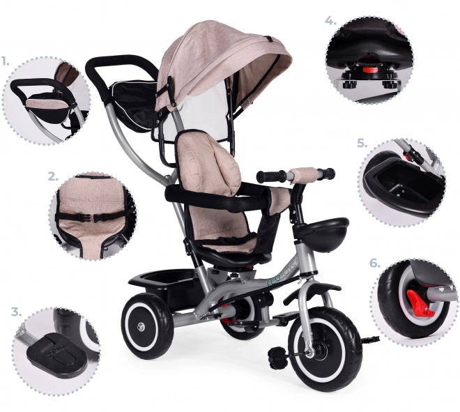 Triciclo Passeggino 2-in-1 Beige ECOTOYS