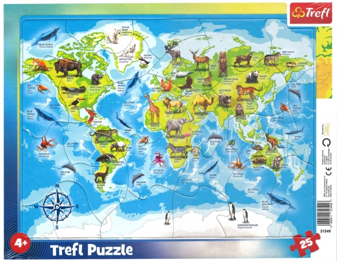 Puzzle Mappa del Mondo con Animali