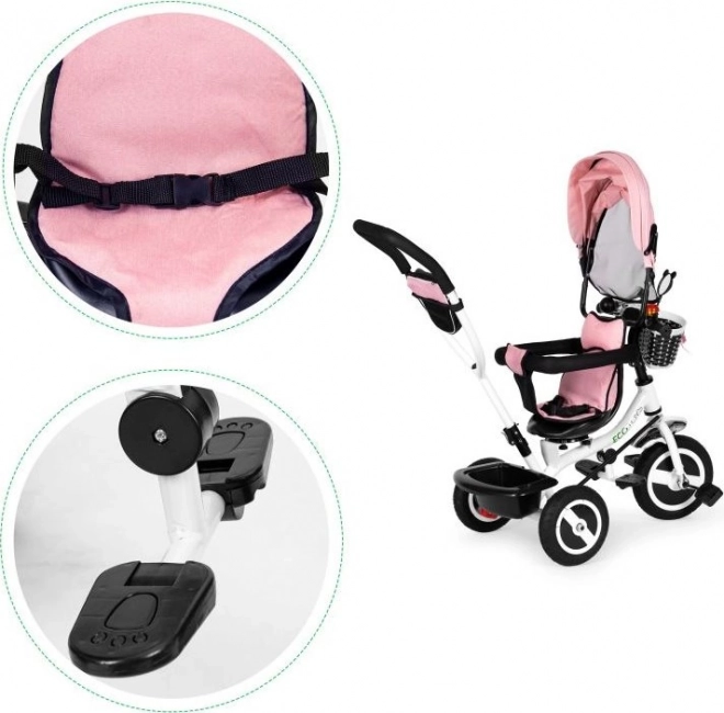 Triciclo con tettuccio rotante e ruote robuste rosa Ecotoys