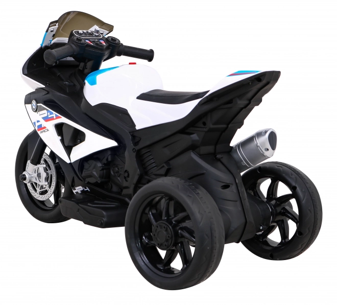 Moto elettrico per bambini BMW HP4 Bianco con 3 ruote, LED e USB MP3