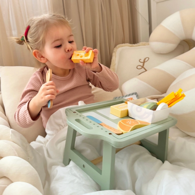 Set Colazione Woopie Green con Vassoio e Accessori in Legno Pastello