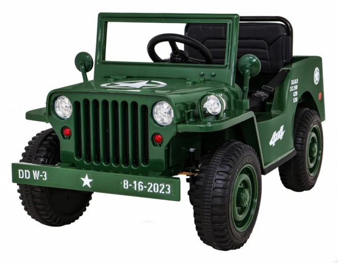 Auto militare retrò per bambini verde + trazione 4x4 + telecomando + 2 portabagagli + partenza lenta + MP3 LED