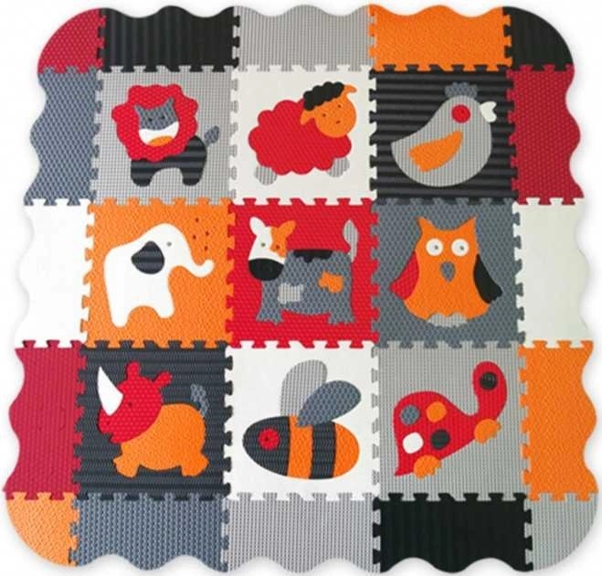 Puzzle in schiuma animali grigio-rosso con bordi