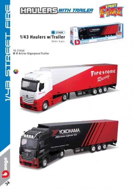 Camion con Rimorchio Bburago MB Actros Gigaspace Firestone in Scala 1:43