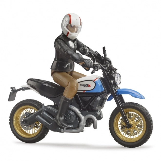 Bruder motocicletta Ducati Scrambler Cafe Racer con pilota