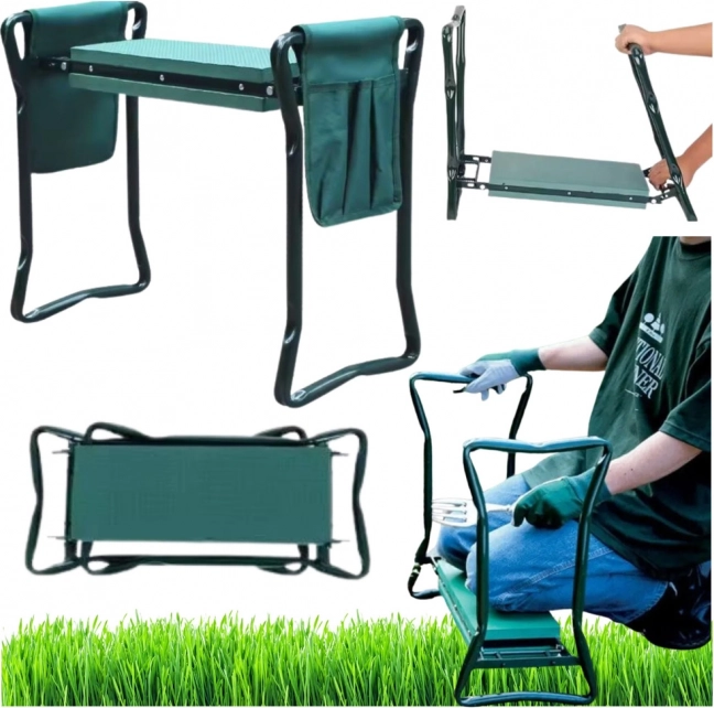 Ginocchiera pieghevole da giardino e sgabello 3 in 1 con organizer