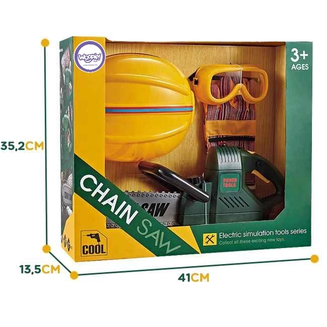 Grande set sega a catena con casco, occhiali e guanti Woopie