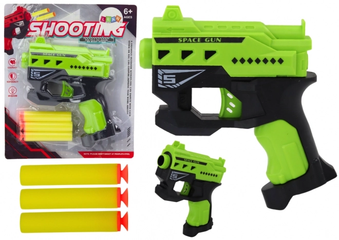 Mini pistola giocattolo verde con dardi ventosa