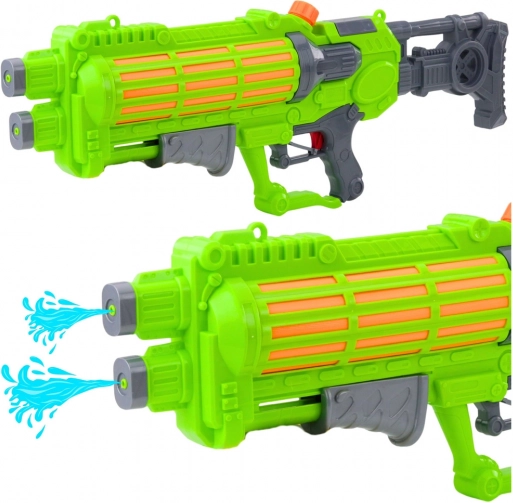Grande pistola ad acqua con pompa meccanica, doppio ugello, verde, 1250 ml