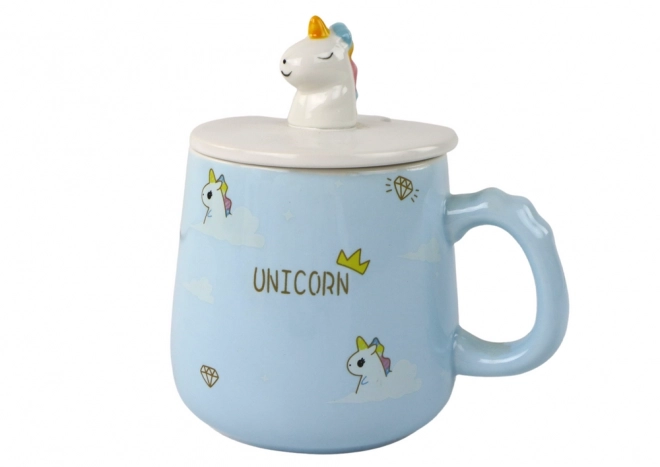 Tazza Unicorno Blu con Coperchio e Cucchiaio