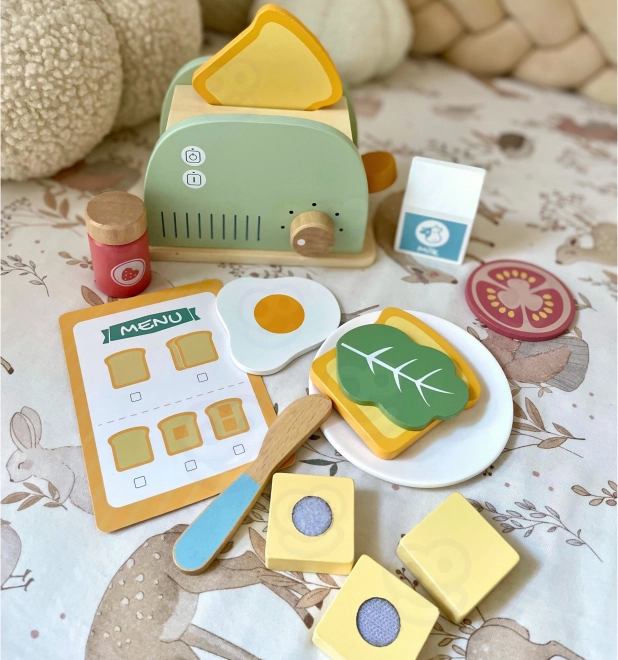 Set colazione tostapane in legno in colori pastello di Tooky Toy