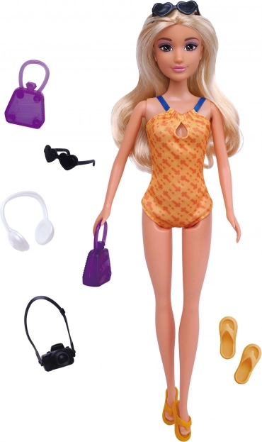 Bambola in costume da bagno con accessori