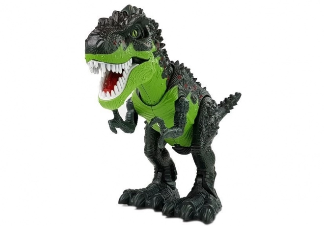 Dinosauro a batteria verde che depone uova e soffia fuoco
