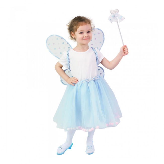 Costume da fata con gonna tutu azzurra e ali luminose