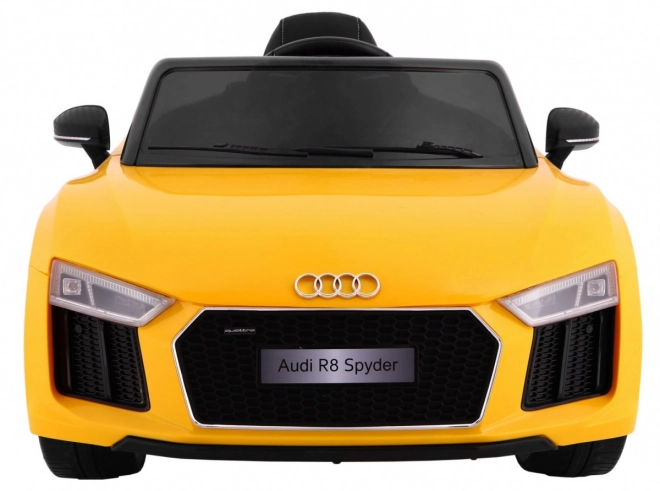 Audi R8 Spyder pacco batteria Giallo + Telecomando + EVA + Avvio lento + Radio MP3 + LED