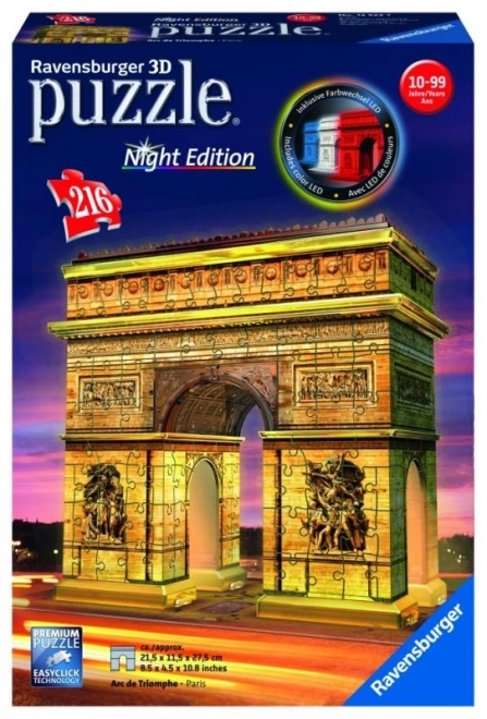 Puzzle 3D Arc de Triomphe Edizione Notturna Ravensburger 216 Pezzi