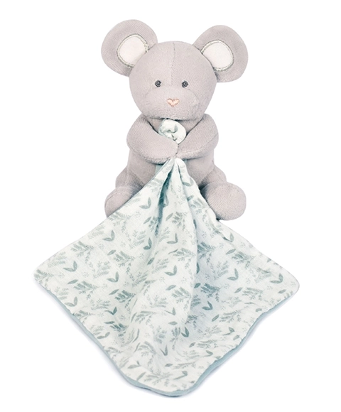 Doudou Myška e Copertina in Cotone Bio Verde e Bianco 15 cm