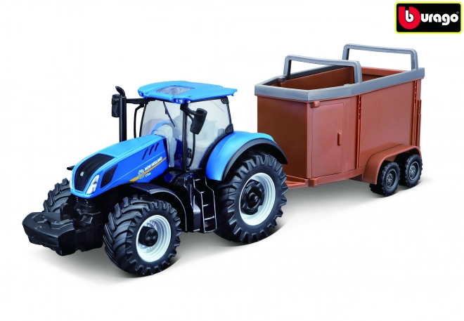 Trattore New Holland con rimorchio per cavalli di Bburago