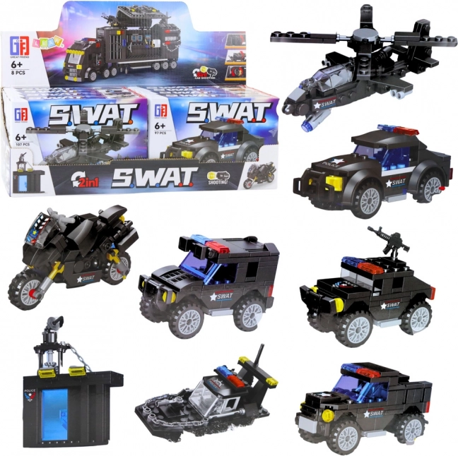 Set di costruzioni SWAT – veicoli e mezzi di trasporto 2in1 (92–117 pezzi)