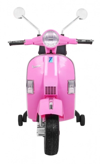 vespa elettrica per bambini rosa con ruote ausiliarie e audio