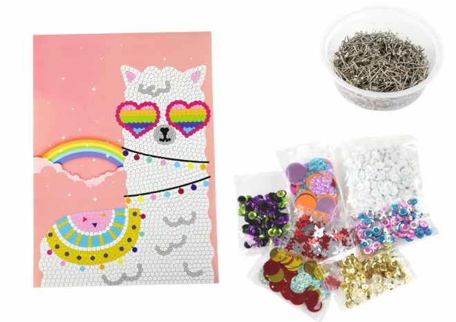 Set creativo lama con paillettes e spilli