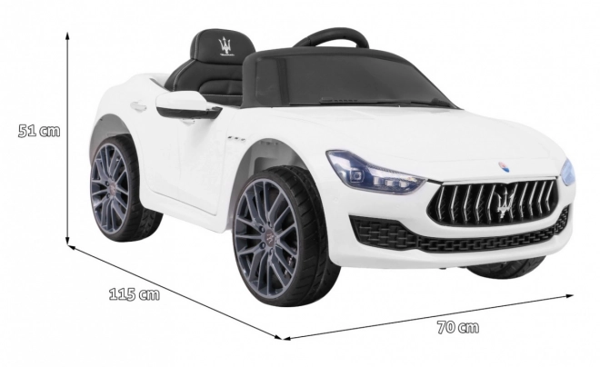 Maserati Ghibli batteria per bambini Bianco + Telecomando + Avvio lento + EVA + MP3 USB + LED