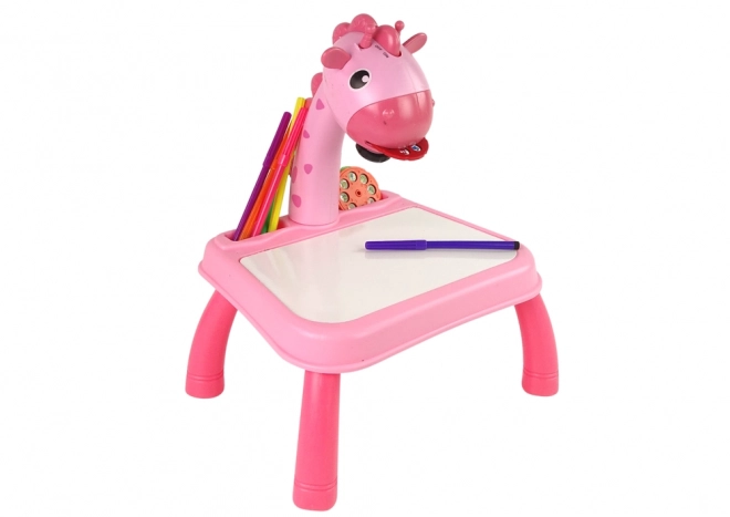 Tavolo con proiettore e accessori per disegno Dinozaur rosa