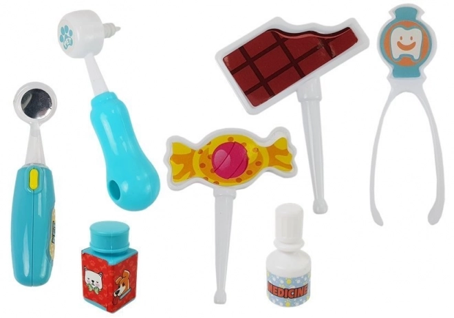 Set medico dentale per bambini con cane e strumenti dentali