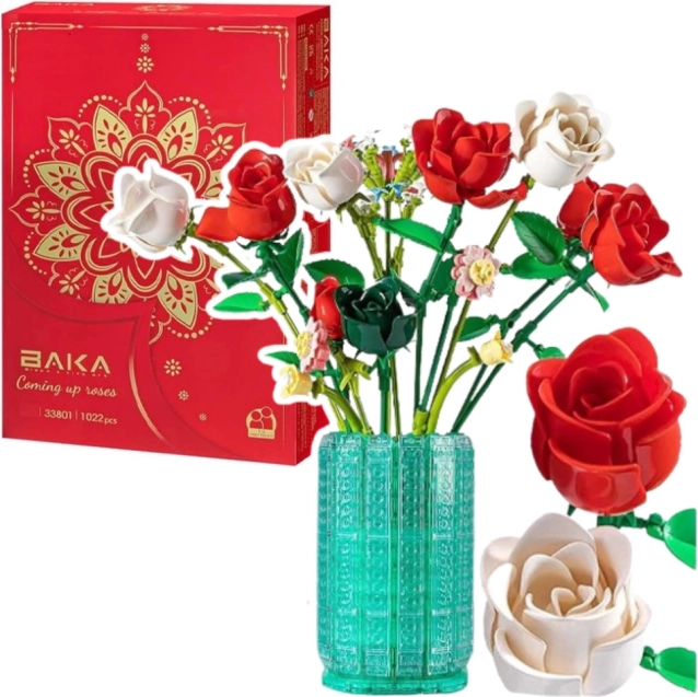 Set di costruzione rose in vaso – bianco e rosso, 1022 pezzi