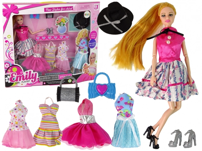 Bambola per Bambini Emily con Accessori e Abiti Sostituibili