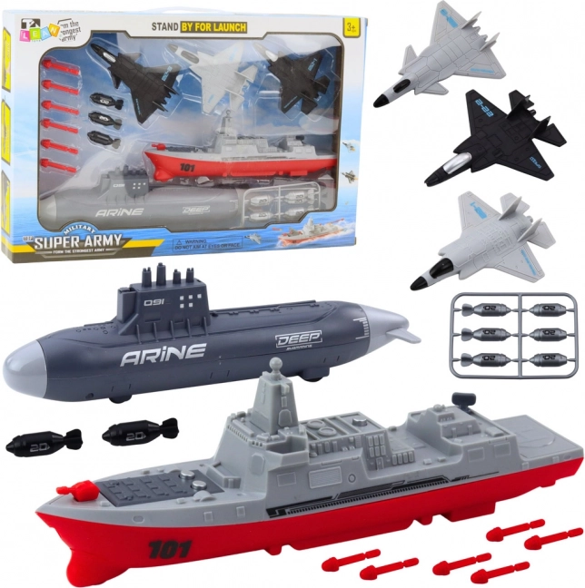 Set militare per bambini con portaerei, sottomarino e aerei da caccia