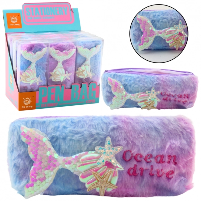 Astuccio in peluche con coda di sirena e paillettes