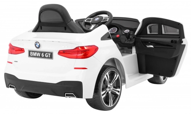 BMW 6 GT Auto bianco a batteria + telecomando + avvio lento + EVA + cinture + LED MP3