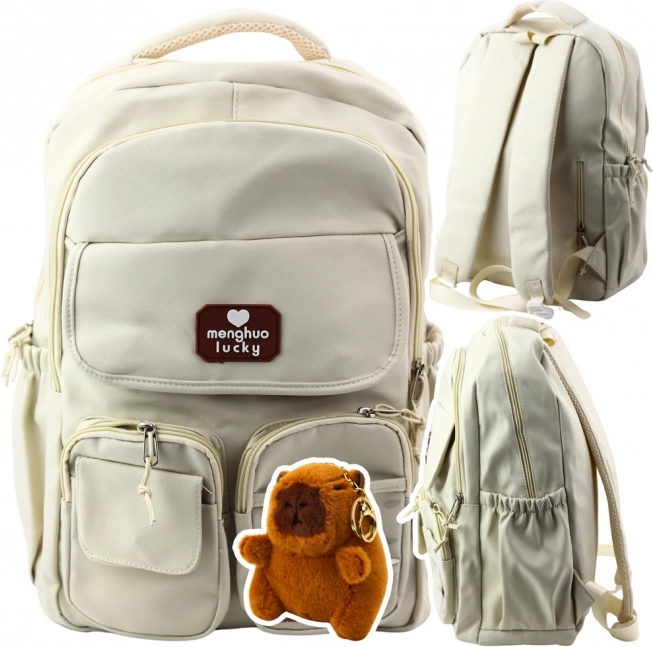 Zaino scolastico urbano con capibara beige