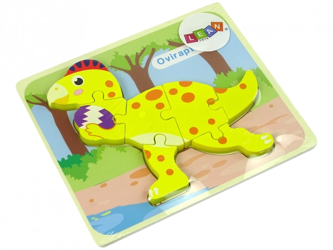 Puzzle di legno dinosauro Stegosaurus e Oviraptor gialli