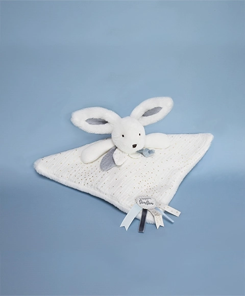 Doudou con coniglietto blu e copertina quadrata